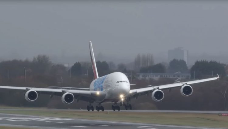 Watch: Emirates A380 land in heavy winds at Birmingham airport