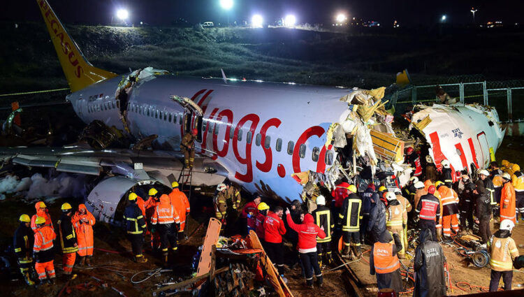 In pictures: Three dead after Pegasus Airlines skids on runway and catches fire