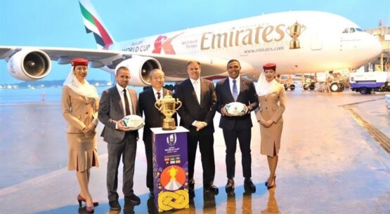 Emirates transports Rugby World Cup trophy to Japan